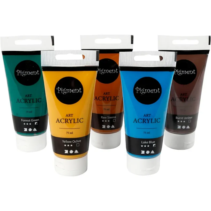 Art Acrylic, natural colours, semi-glossy, assorted colours, 5x75 ml