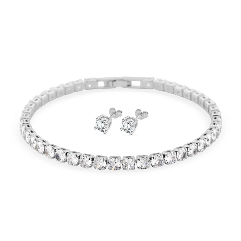 Weißer Zirkonia Schmuckset Nickelfreies Messing rhodiniert
