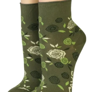 Crönert Kurzsocken grafische Blüten auf oliv