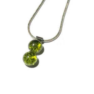 Halskette mit Glasperle Twinny Green Stone Fusing (Edelstahlkette)