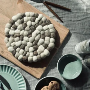 Tischuntersetzer DOTS - Natur / Braun Wolle