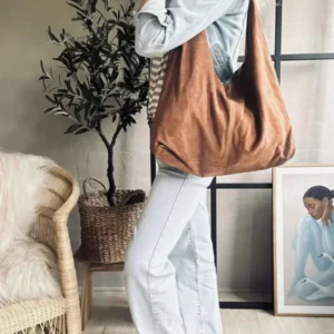Shopper aus weichem Wildleder - Cognac
