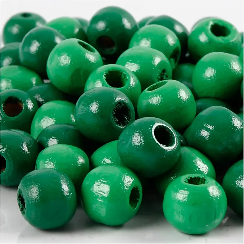 Wooden Beads, dia. 10 mm, hole size 3 mm, ca. 70 pc, green, 20 g