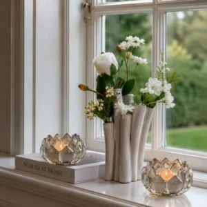 Teelichthalter beige Lotus - Set mit 2 Stk.