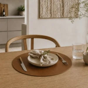 Rundes Platzset – wendbar Cognac / Natur