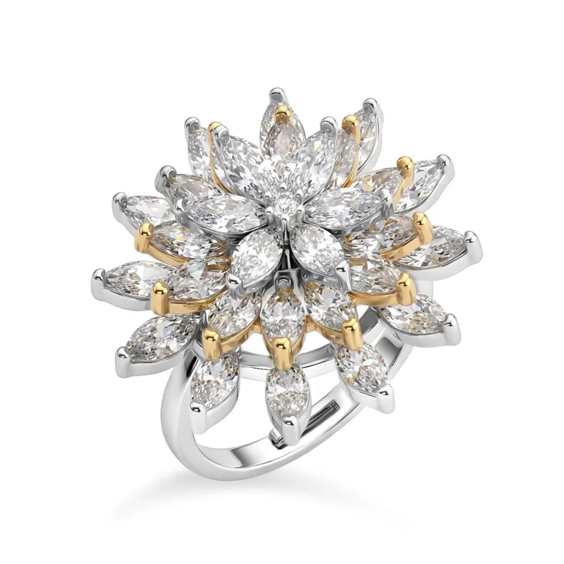 Weißer Zirkonia Ring Nickelfreies Messing, flexibles (Größe 17.00-18.00), Bicolor