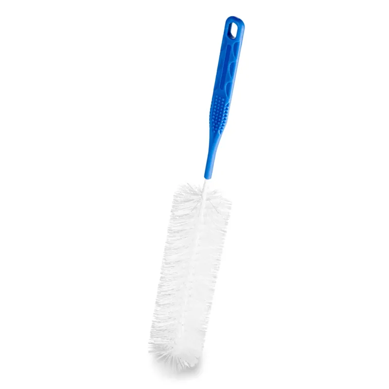 Die ARNOMED Reinigungsbürste für Urinflaschen von ARNOWA GmbH ist ein langstieliges Pflegezubehör mit blauem Griff und weißen Borsten, ideal zur hygienischen Reinigung von Urinflaschen oder schmalen Gefäßen.