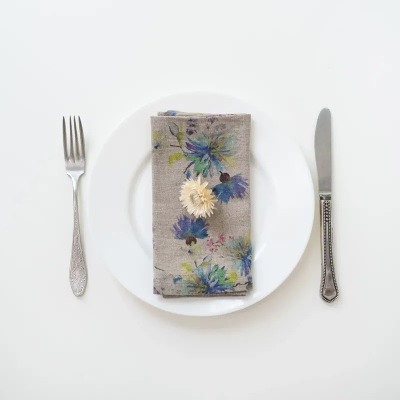 Leinen - Servietten im 2er - Set, Flowers on Natural - Linen Tales