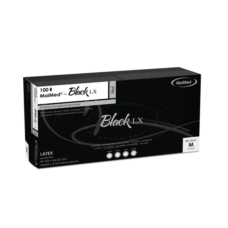 MaiMed-Black LX PF Einmal-Latex-Untersuchungshandschuhe, puderfrei, 100 St./Box