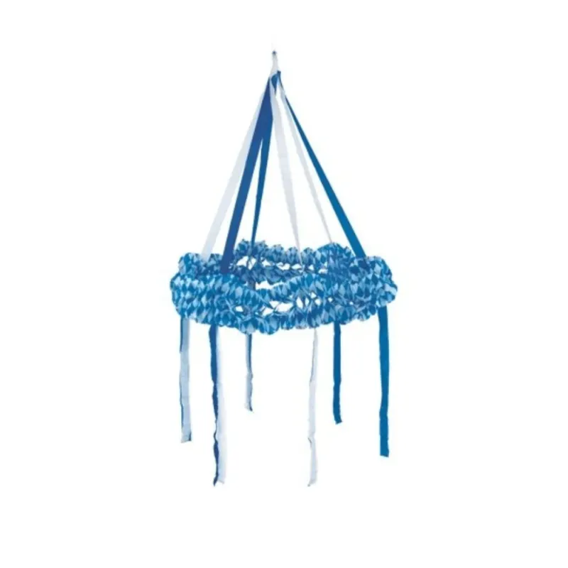 Der PAPSTAR Dekokranz Papier (Ø 75 cm), in blau, ist zur Sicherheit schwer entflammbar. Dieser Hängekranz von PAPSTAR GmbH hat blaue Luftschlangen und wird als Einzelstück pro Packung geliefert.