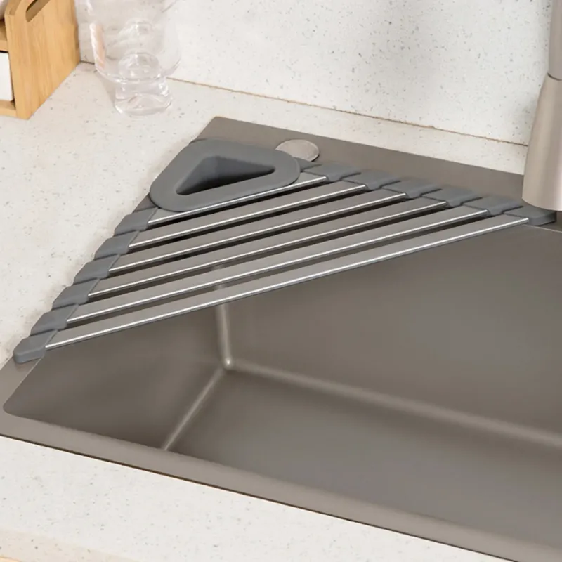 Sink Mounted Triangle Drainage Rack Kitchen Storage Shelf - Image 0