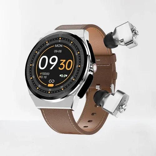 Classical Style Leather Built-in Bluetooth Headphones Smart Watch - Image 0