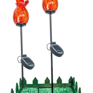 2er Set Glas Blume Rot/Orange Höhe ca. 12cm, Gartendeko mit Solarlicht & Stab 46cm Handarbeit mit Verpackung