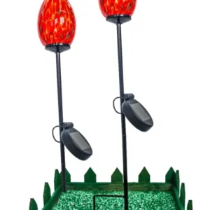 2er Set Glas Gartenspirale Rot/Orange/Gold Höhe ca. 23cm, Gartendeko mit Solarlicht & Stab 46cm Handarbeit mit Verpackung