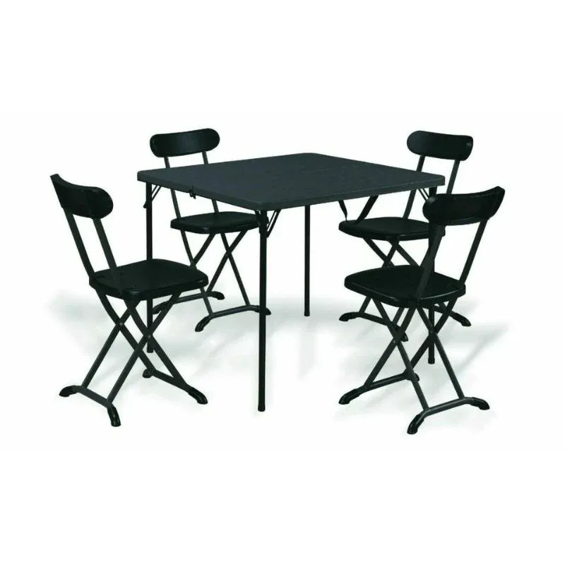 Tavolo in acciaio 86x86 cm + 4 sedie pieghevoli, antracite
