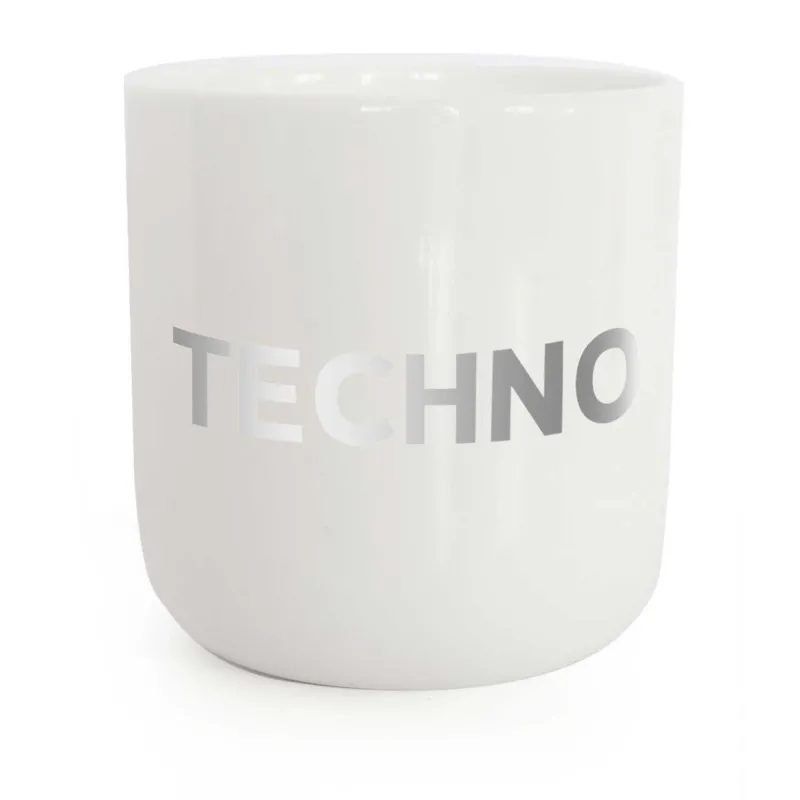 TECHNO | weisser Kaffee- & Tee-BECHER mit silberner Typo | Limited Edition Beat Serie | PLTY