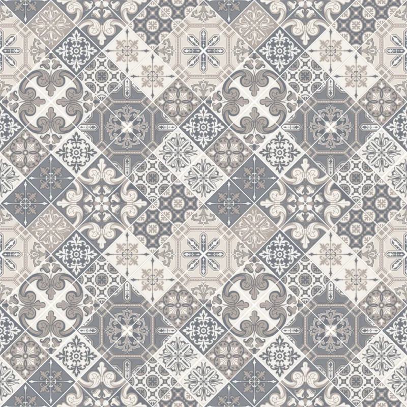 WC-Rückwand-Vintage Fliesenmuster Grau Beige Weiß
