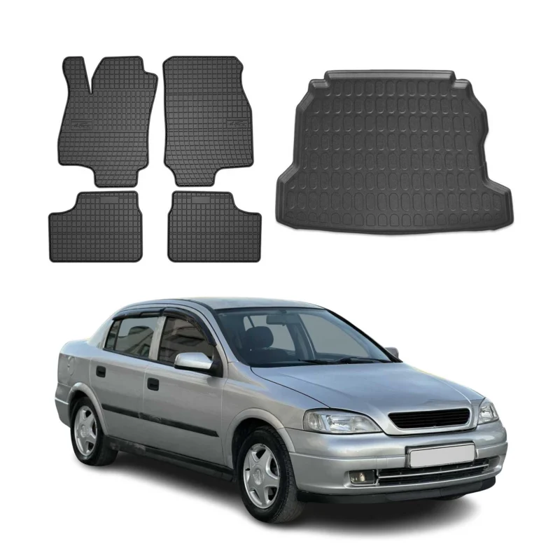 Fußmatten & Kofferraumwanne Set für Opel Astra G Stufenheck 1998-2004 Gummi 5x
