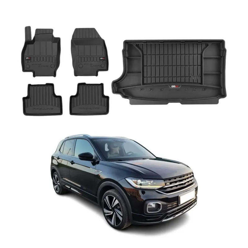 OMAC Fußmatten & Kofferraumwanne Set für VW T-Cross 2019-2026 Gummi Schwarz 5x