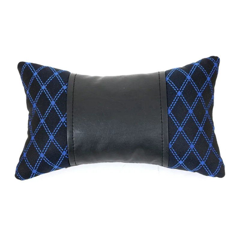 KFZ Auto Kopfstütze Sitzkissen Nackenstütze Textil & Leder Blau Schwarz 8x30 cm