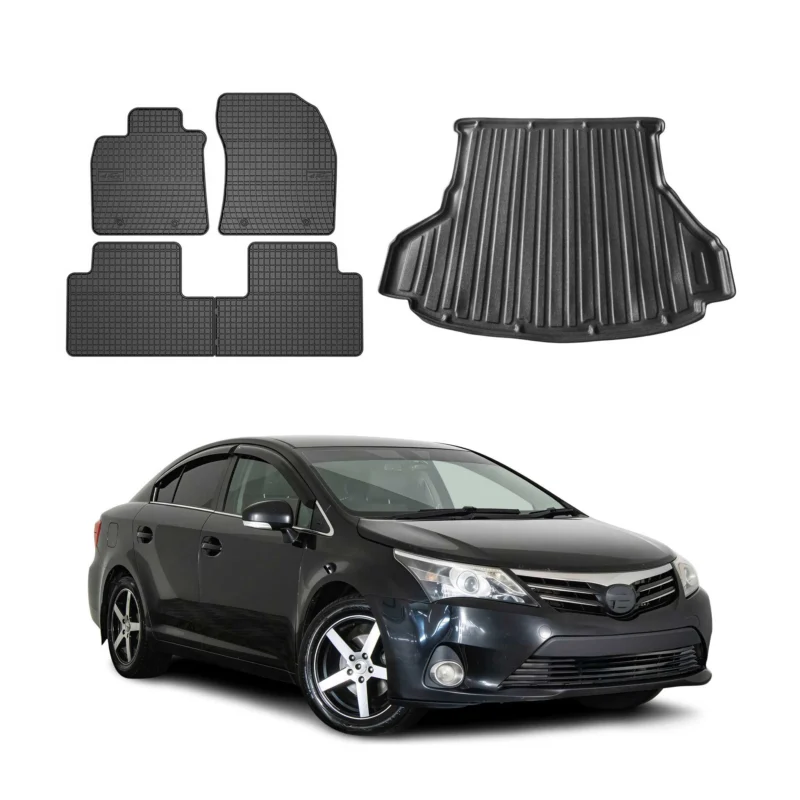 Fußmatten & Kofferraumwanne Set für Toyota Avensis 2008-2018 Gummi Schwarz 5x