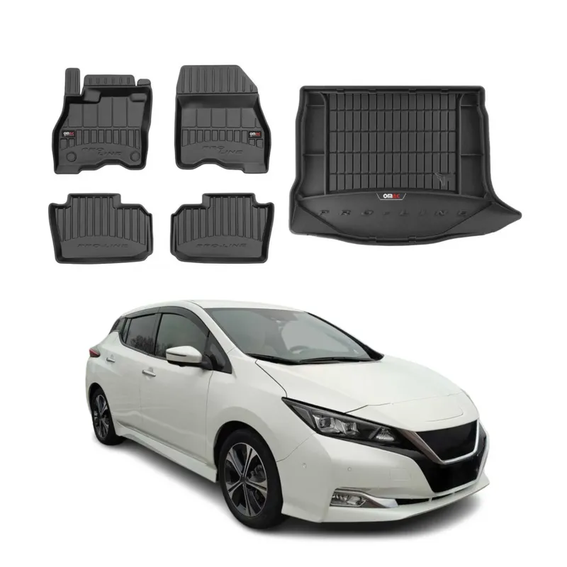 OMAC Fußmatten & Kofferraumwanne Set für Nissan Leaf 2018-2025 Gummi Schwarz 5x