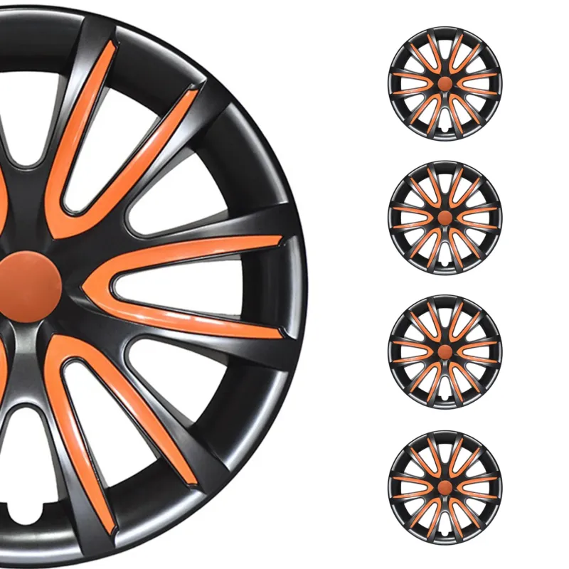 4x Radblenden Radkappen Radzierblenden 16" Zoll Stahlfelgen Schwarz Orange