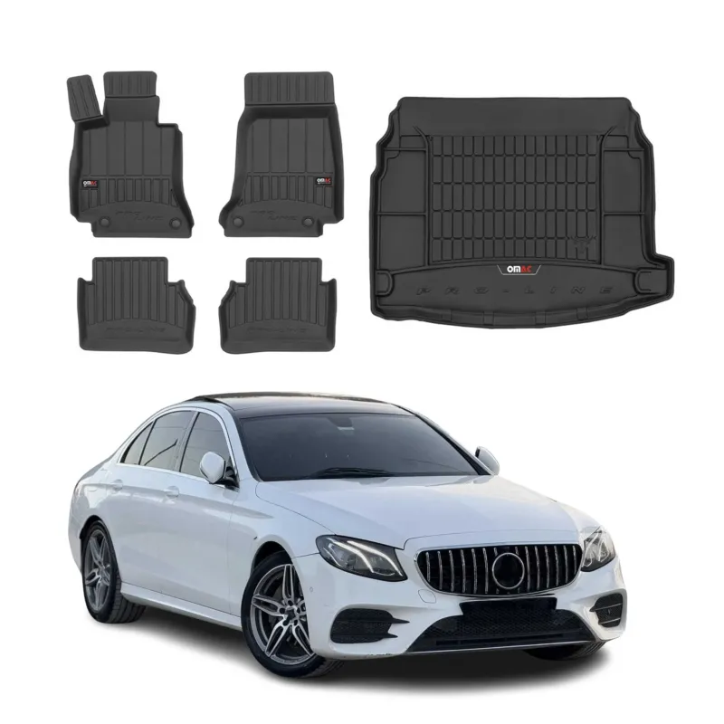 OMAC Fußmatten & Kofferraumwanne Set für Mercedes E Klasse W213 2017-2023 Gummi