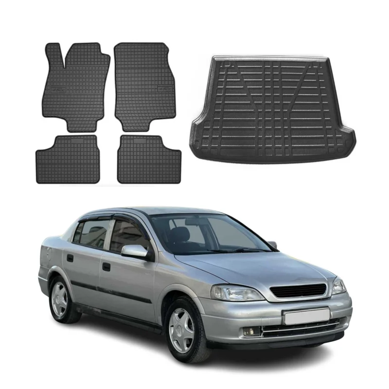 Fußmatten & Kofferraumwanne Set für Opel Astra G Caravan 1998-2004 Gummi 5x