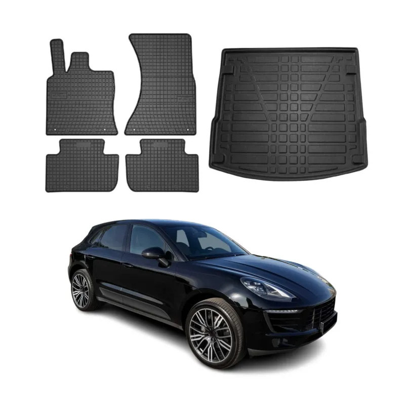 Fußmatten & Kofferraumwanne Set für Porsche Macan 2015-2026 Gummi Schwarz 5x