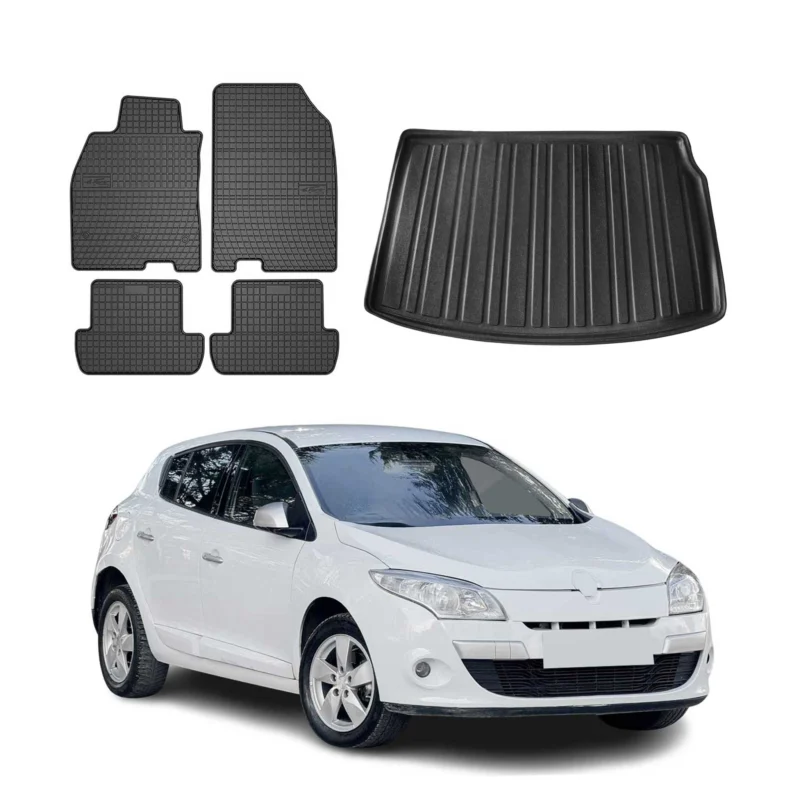 Fußmatten & Kofferraumwanne Set für Renault Megane Coupe 2009-2016 Gummi 5x