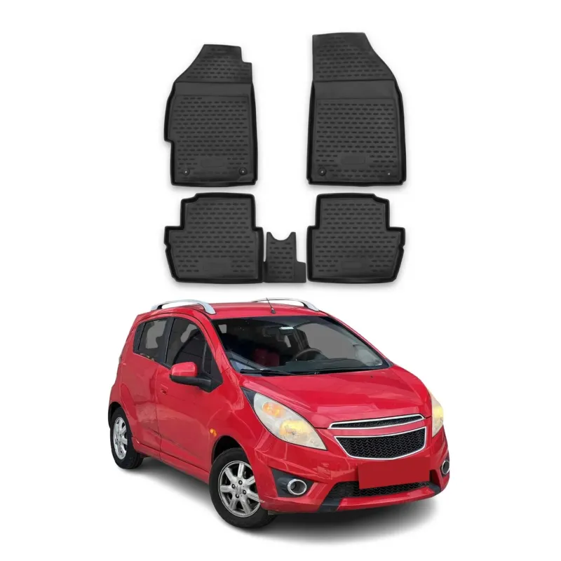 OMAC Gummimatten Fußmatten für Chevrolet Spark 2010-2012 Pre-FL TPE Schwarz 4tlg