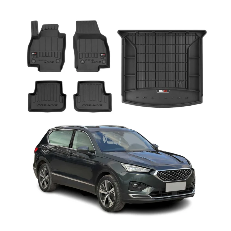 OMAC Fußmatten Kofferraumwanne Set für Seat Tarraco 2018-2024 mit 3.Reihe Gummi