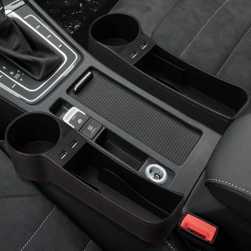 Leather USB Charger Car Seat Gap Organizer - Image 0