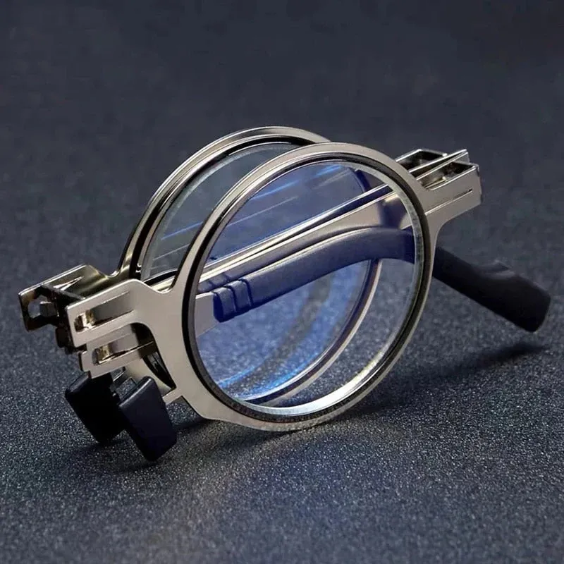 Foldable Blue Light Metal Round Reading Glasses - Image 0