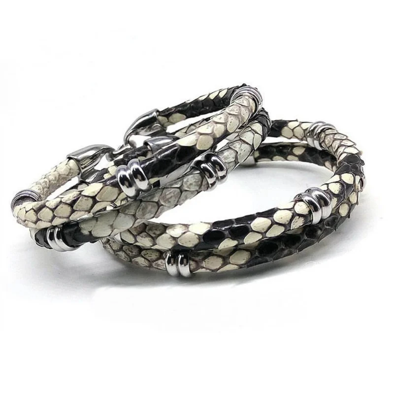 Black Python Skin Leather Bracelets - Image 0