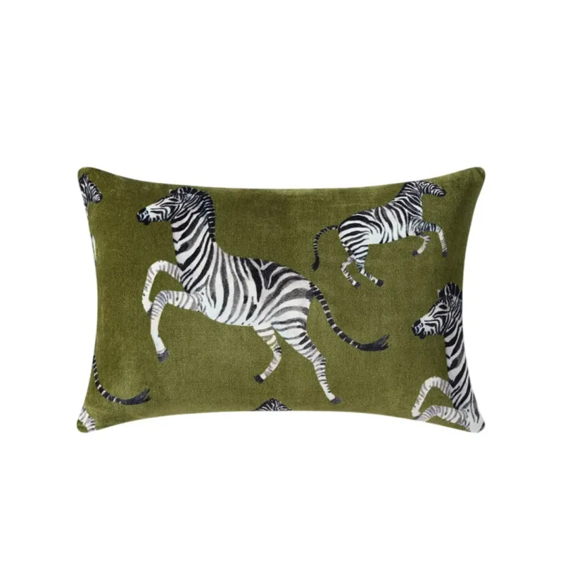 Velvet Watercolor Zebra Lumbar Pillow